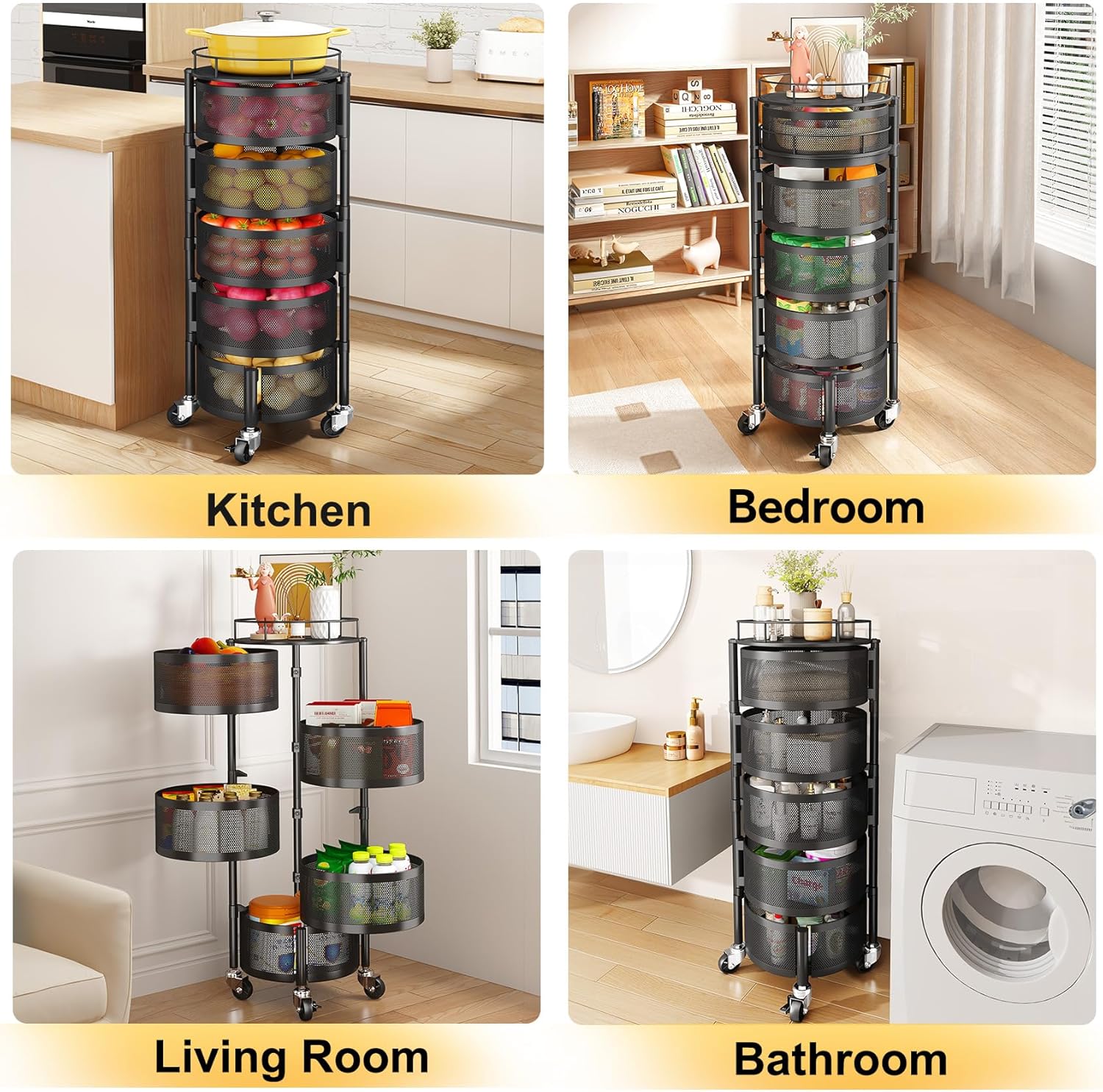 Rolling Basket Rack for Kitchen