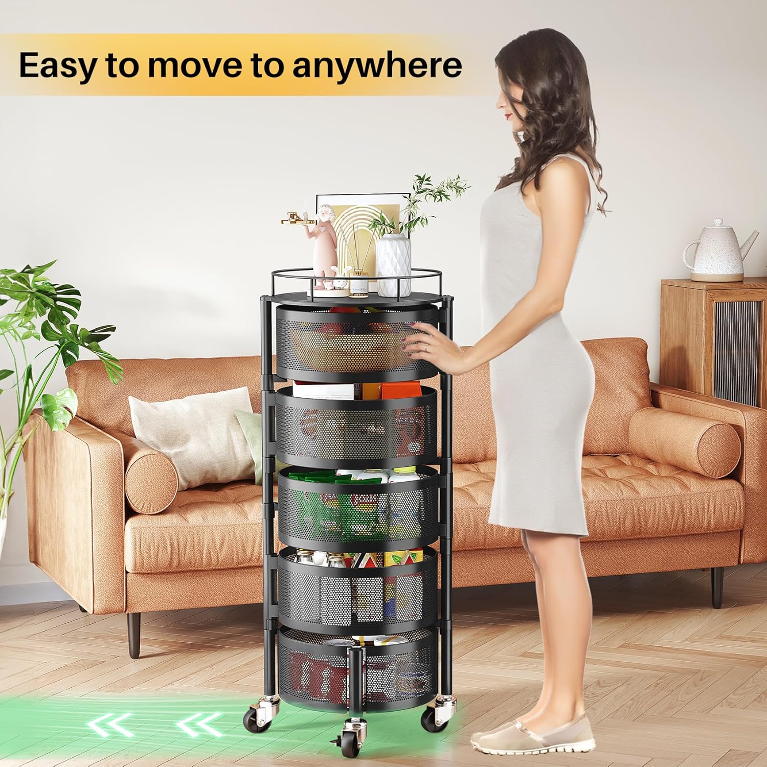 Rolling Basket Rack for Kitchen