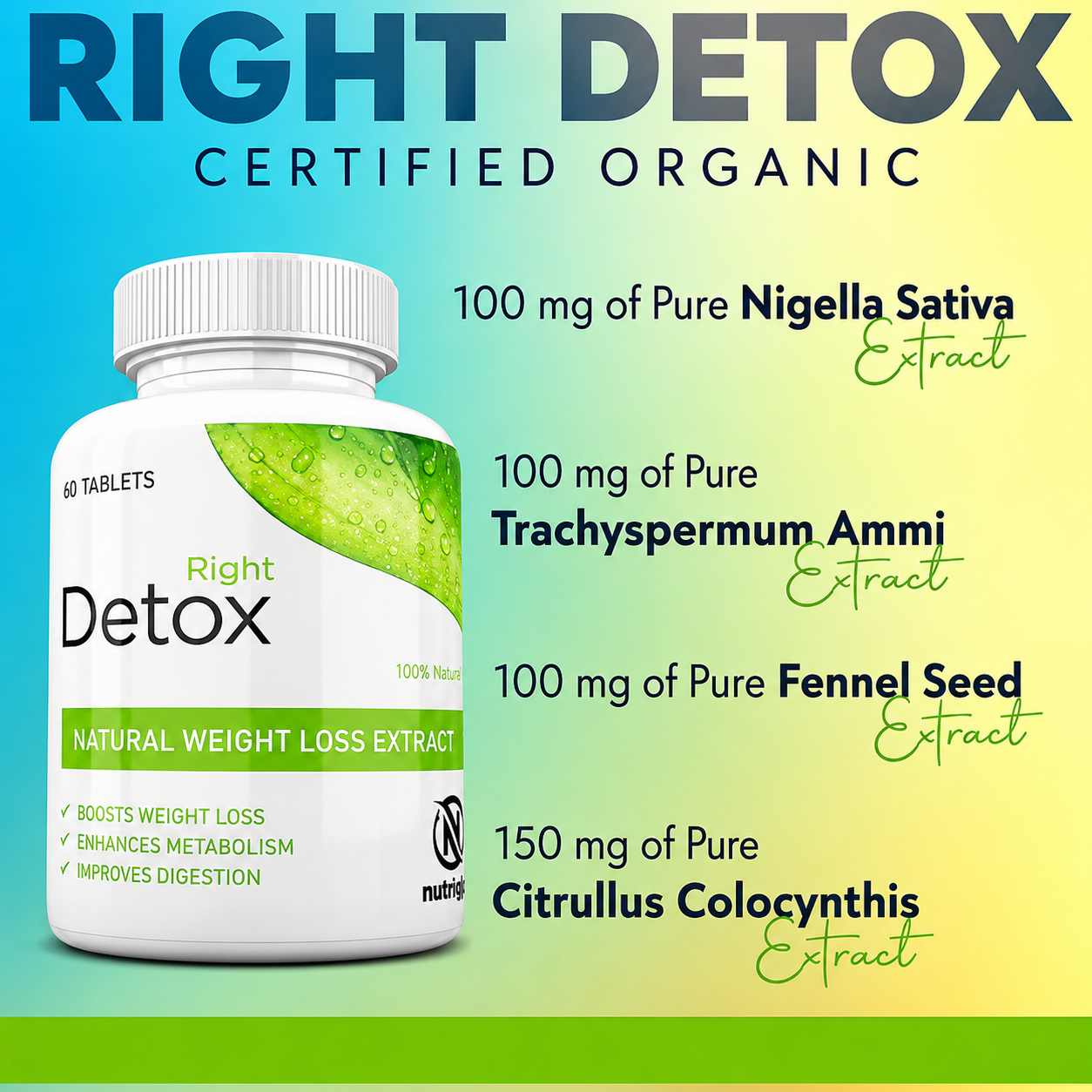 Detox Right by Nutright | 100% Organic & Plant-Based Formula | Daily Detox & Premium Herbal Support