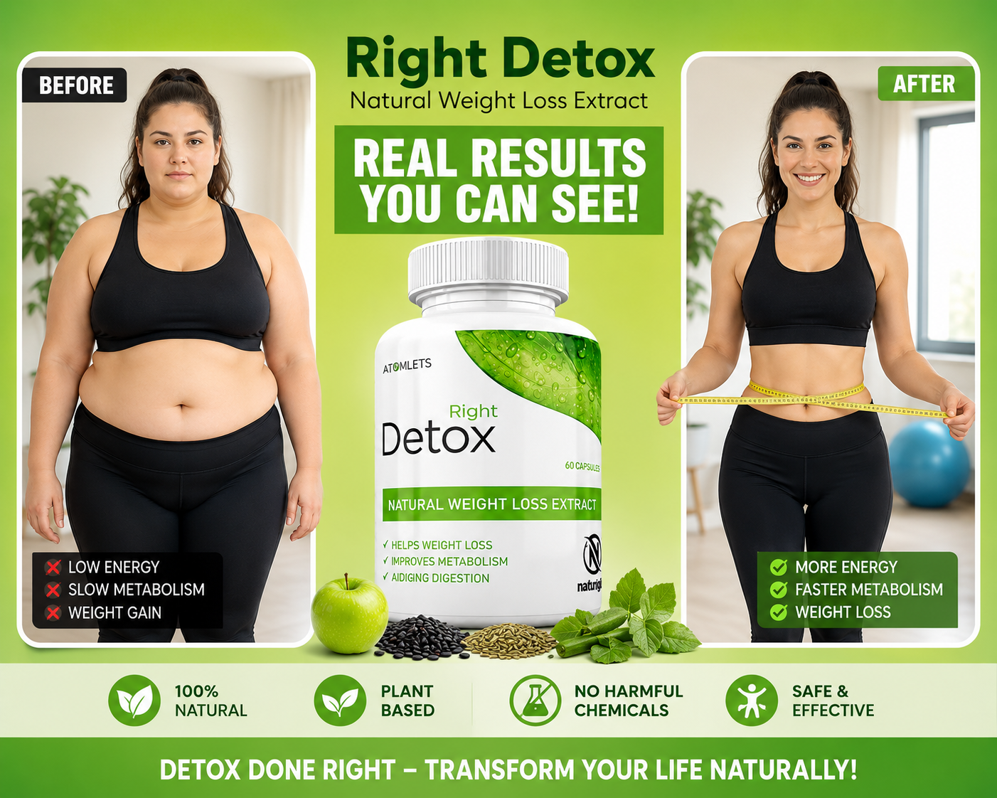 Detox Right by Nutright | 100% Organic & Plant-Based Formula | Daily Detox & Premium Herbal Support